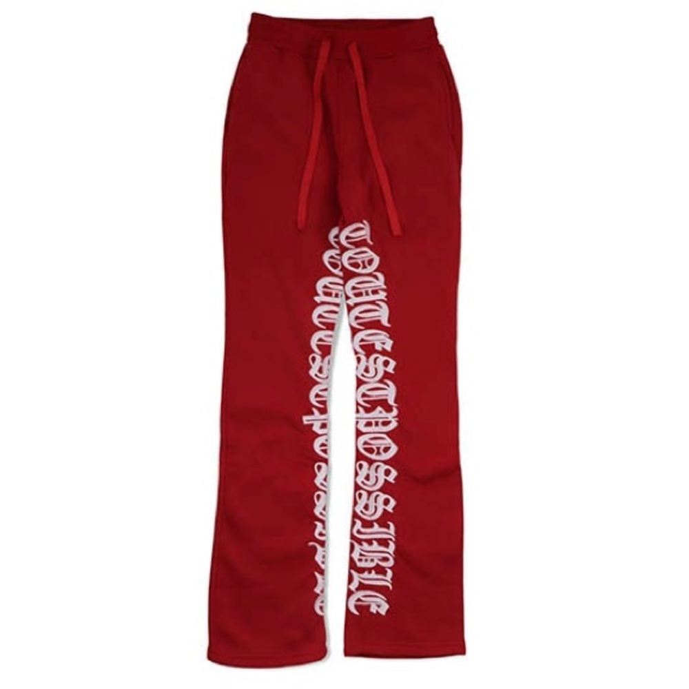 SPARK EVERYTHING IS POSSIBLE EMBROIDERED INSEAM STACKED FLEECE SWEATPANTS :RED